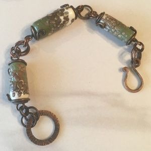Handcrafted Copper n Lampwork Glass Link Bracelet